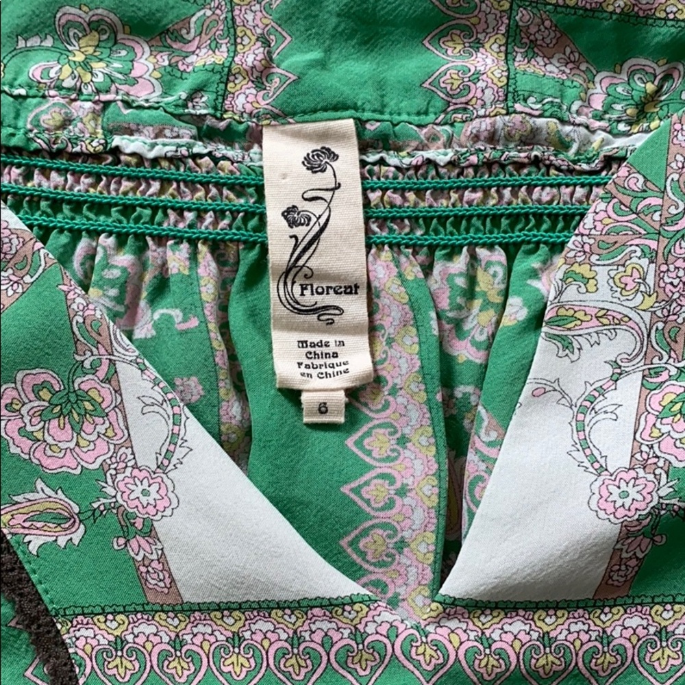 Anthro green floral short sleeve top size 6 - Picture 3 of 10